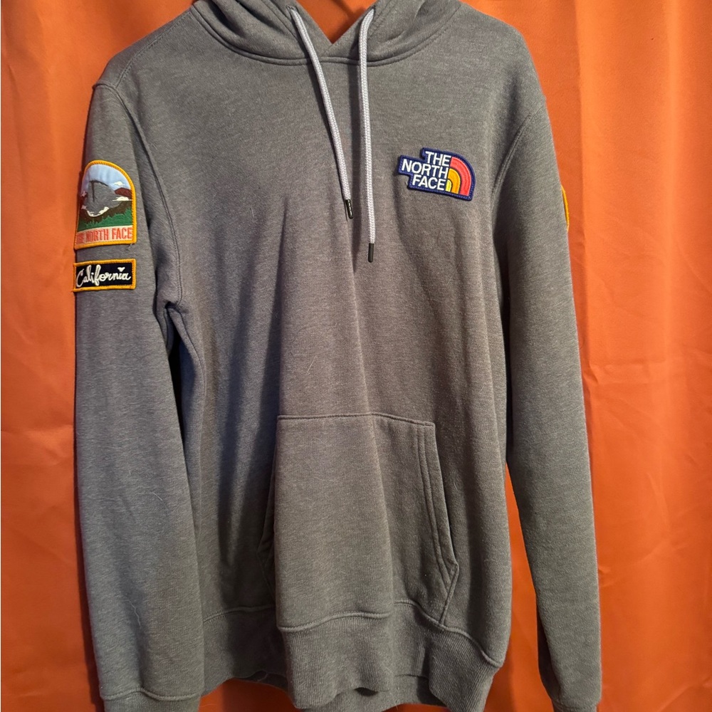 The North Face grey sweatshirt, women’s small, patch/embroidered!